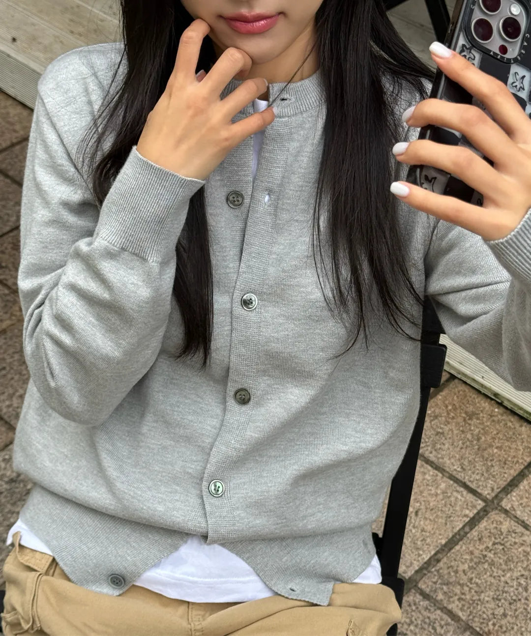 Everyday Round Knit Cardigan [Light Gray]