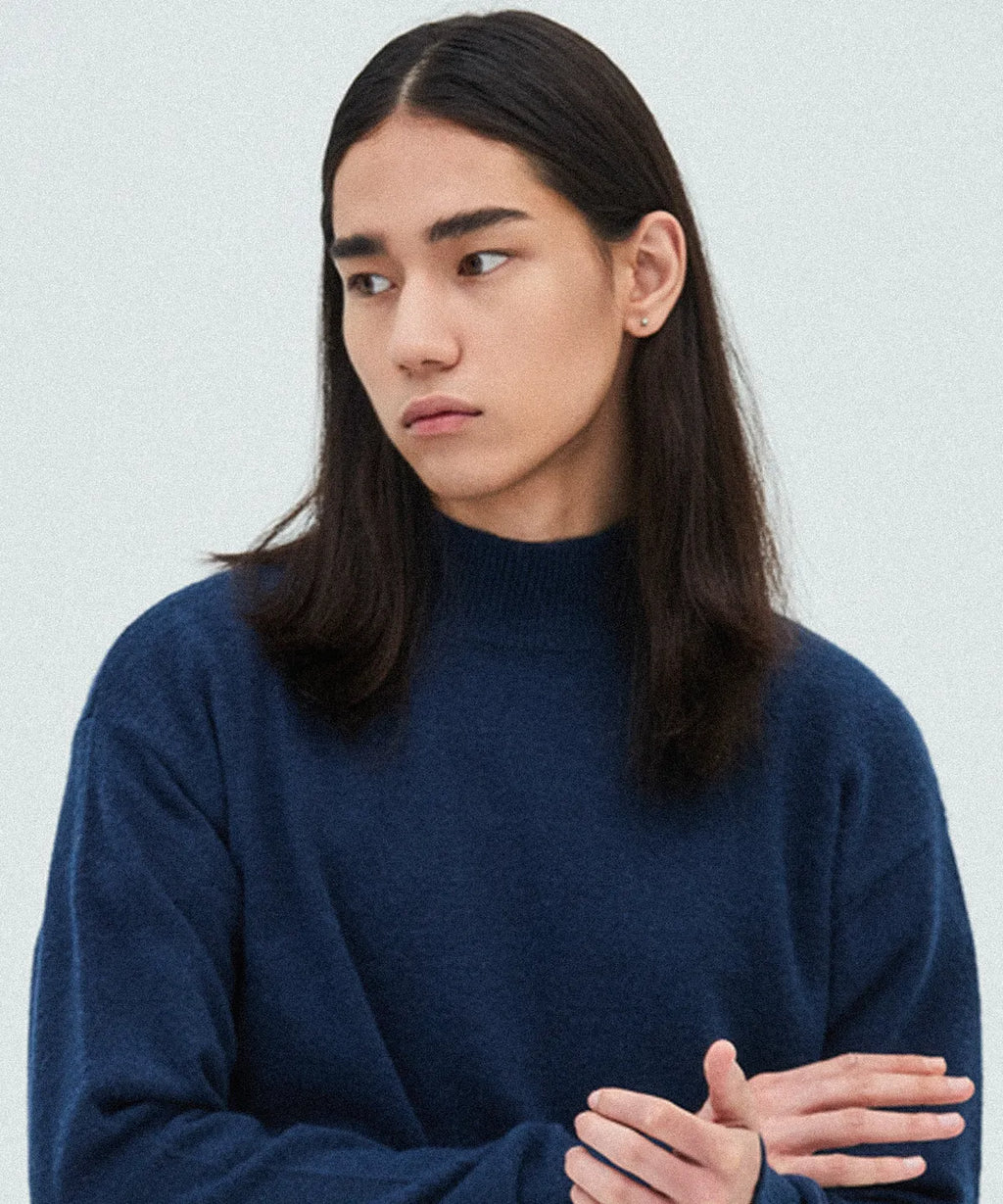 Minimal Wool Half-Neck Knit [Deep Blue]