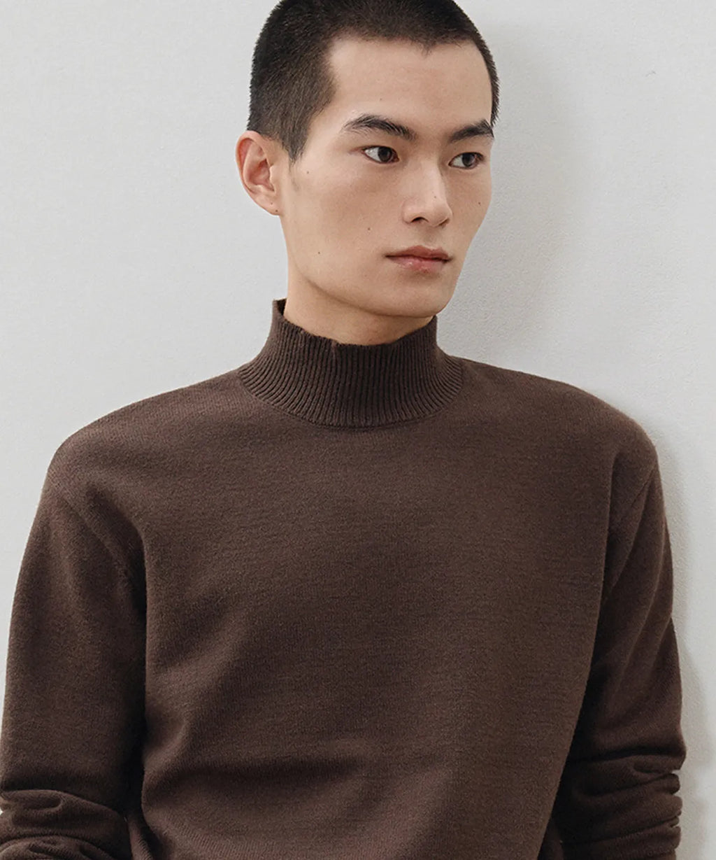 Minimal Wool Half-Neck Knit [Brown]