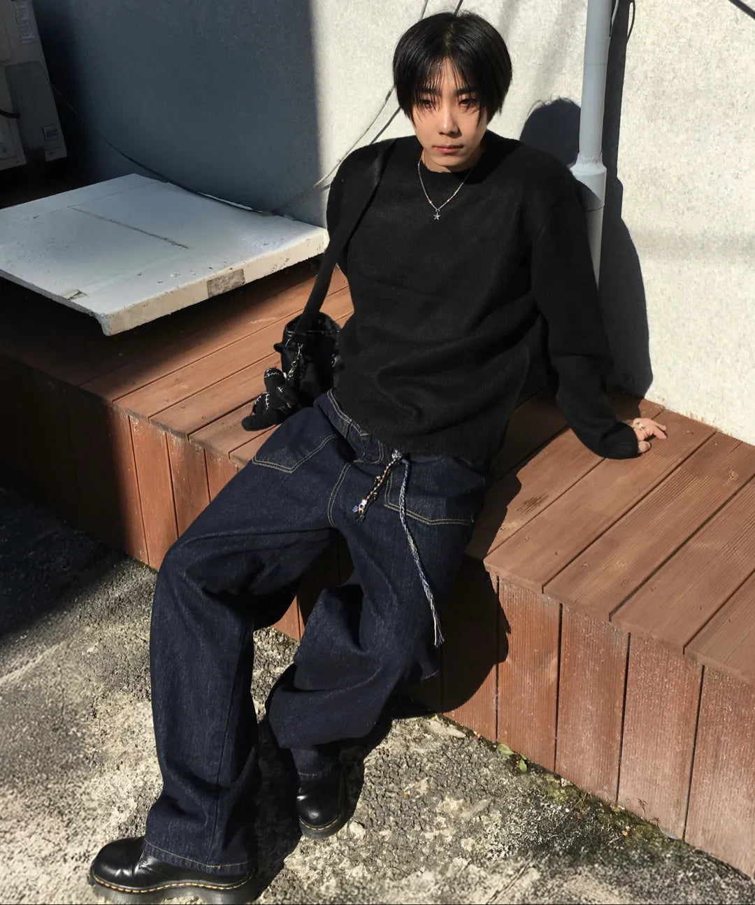 Wool Mohair Crewneck Knit [Black]