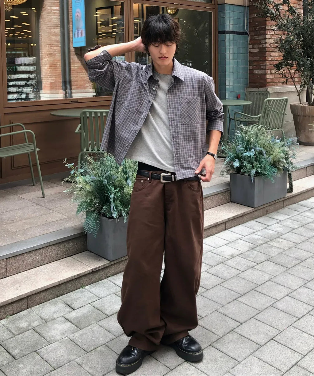 Essential Crop Check Shirt [Gray]