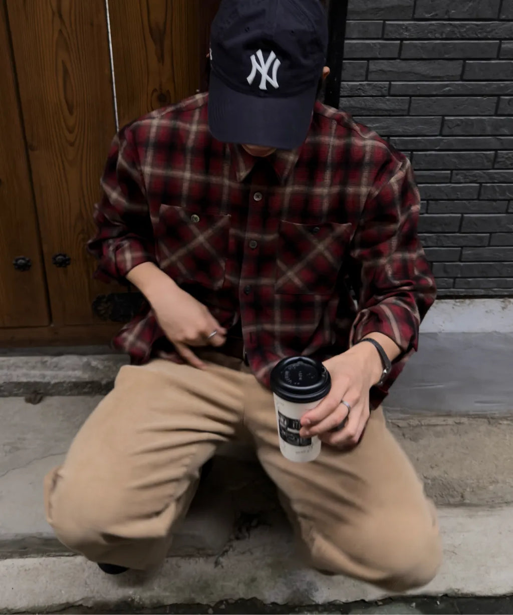 Two-Pocket Ombre Check Shirt [Red]