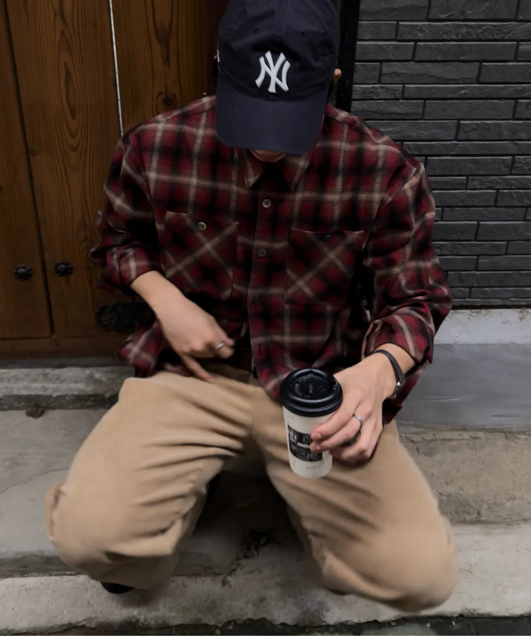 Two-Pocket Ombre Check Shirt [Red]