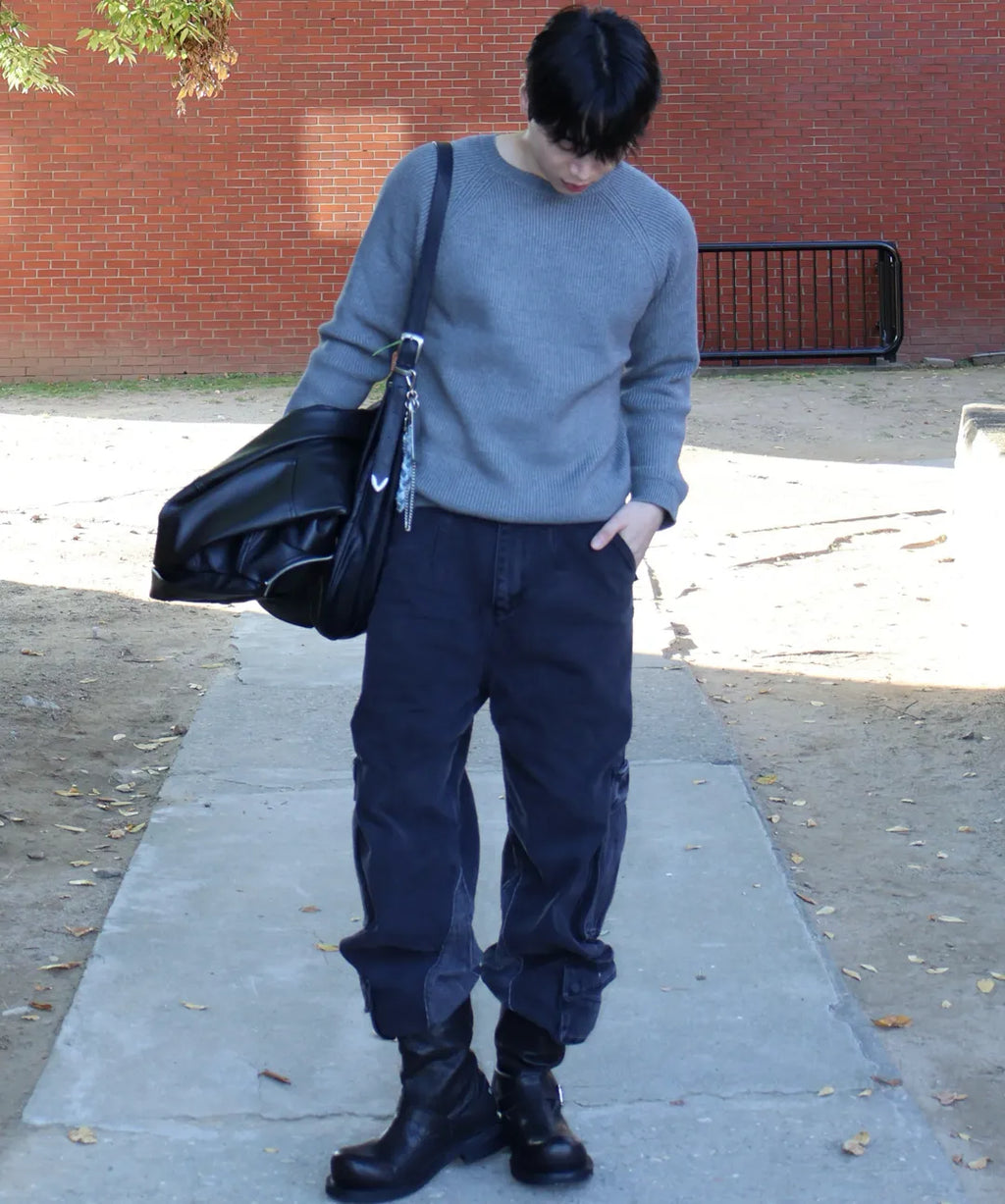 Essential Muscle Fit Raglan Crop Knit [Gray]