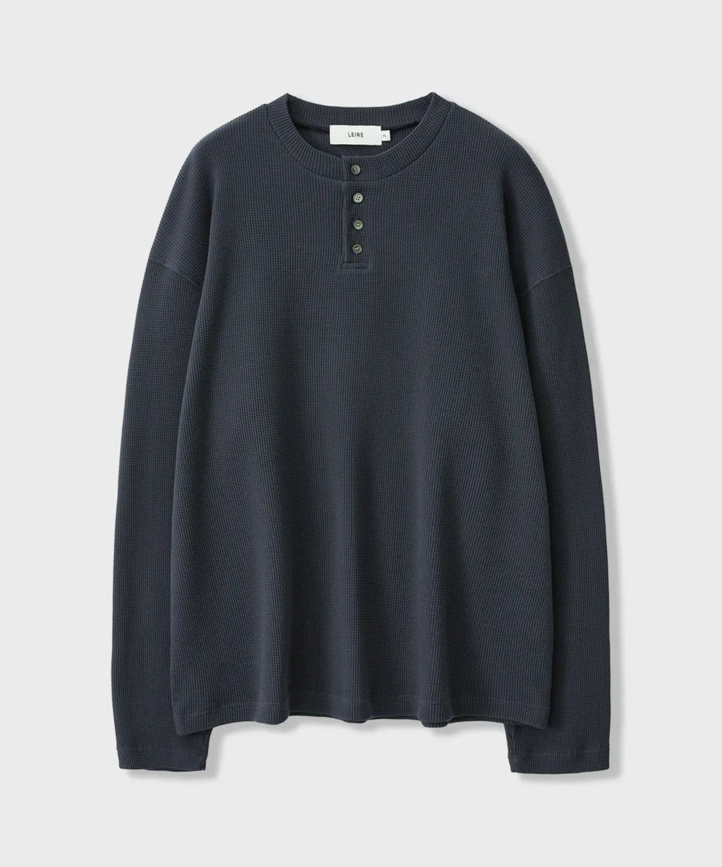 Waffle Henley Long Sleeve T-Shirt [Navy]