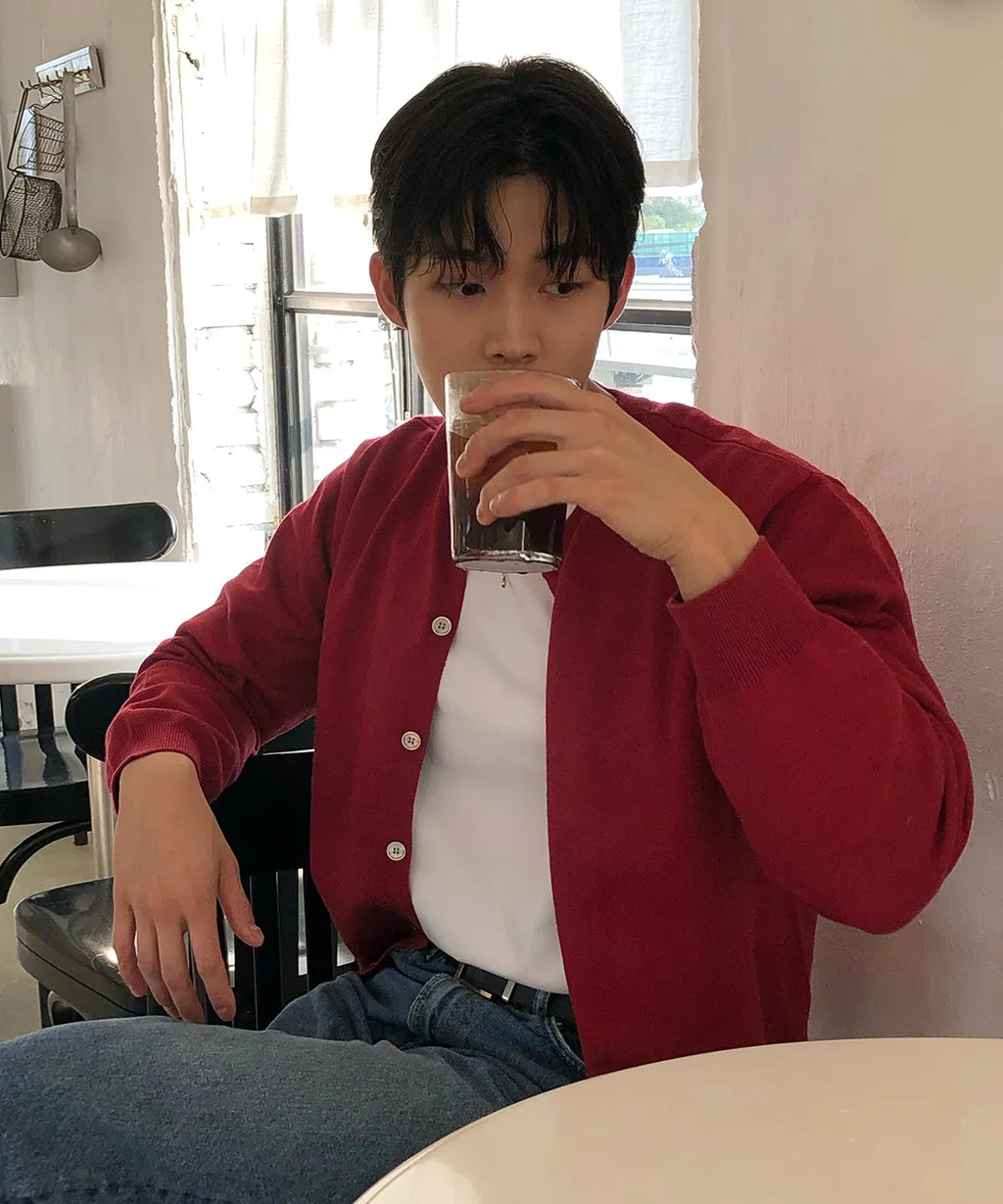 Everyday Round Knit Cardigan [Red]