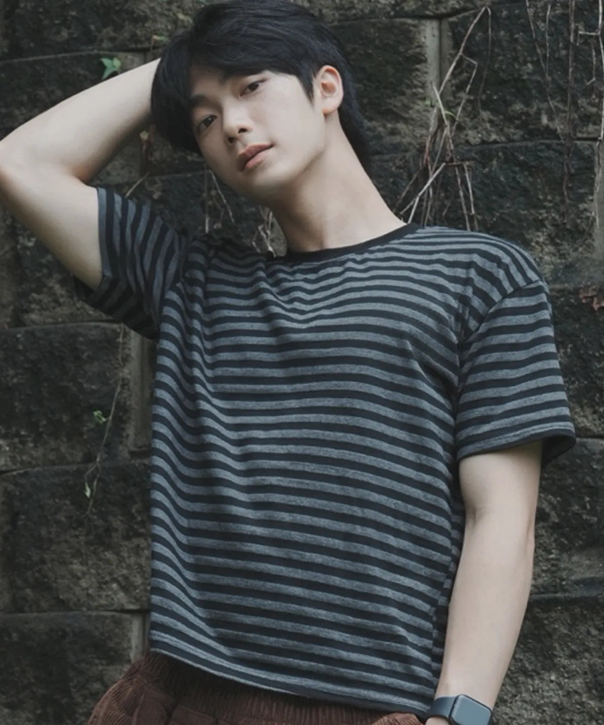 Essential Crop T-Shirt [Charcoal Stripe]