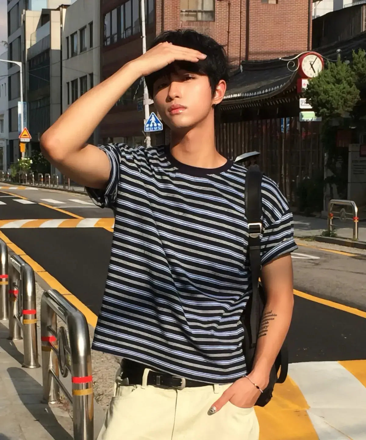 Essential Crop T-Shirt [Multi Navy Stripe]