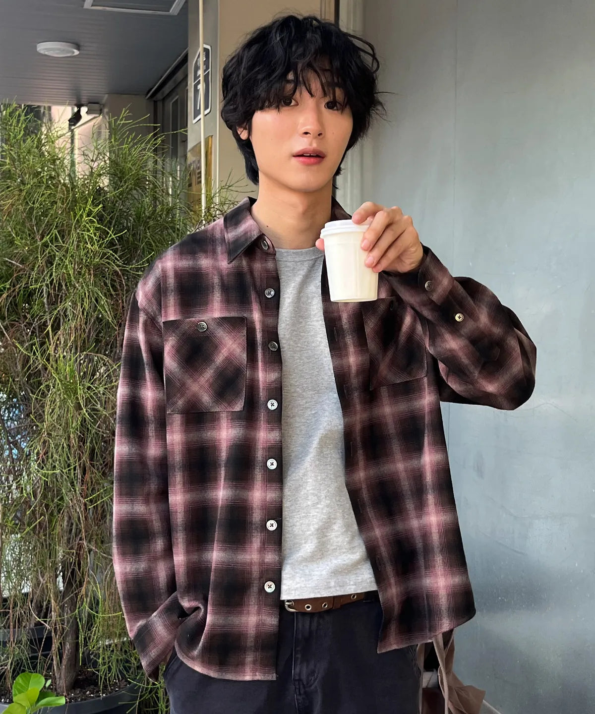 Two-Pocket Ombre Check Shirt [Pink]