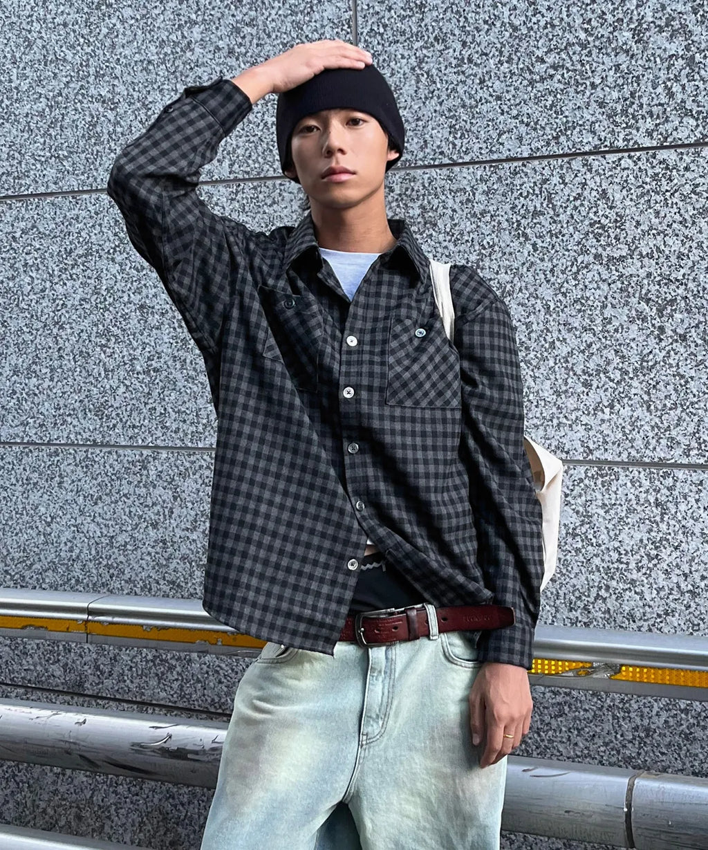 Two-Pocket Gingham Check Shirt [Charcoal]