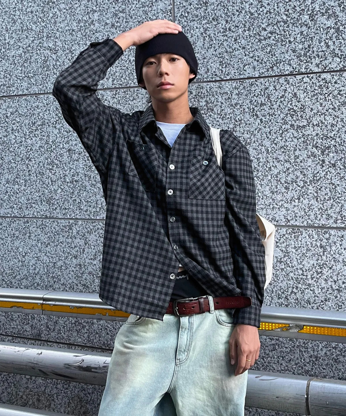 Two-Pocket Gingham Check Shirt [Charcoal]