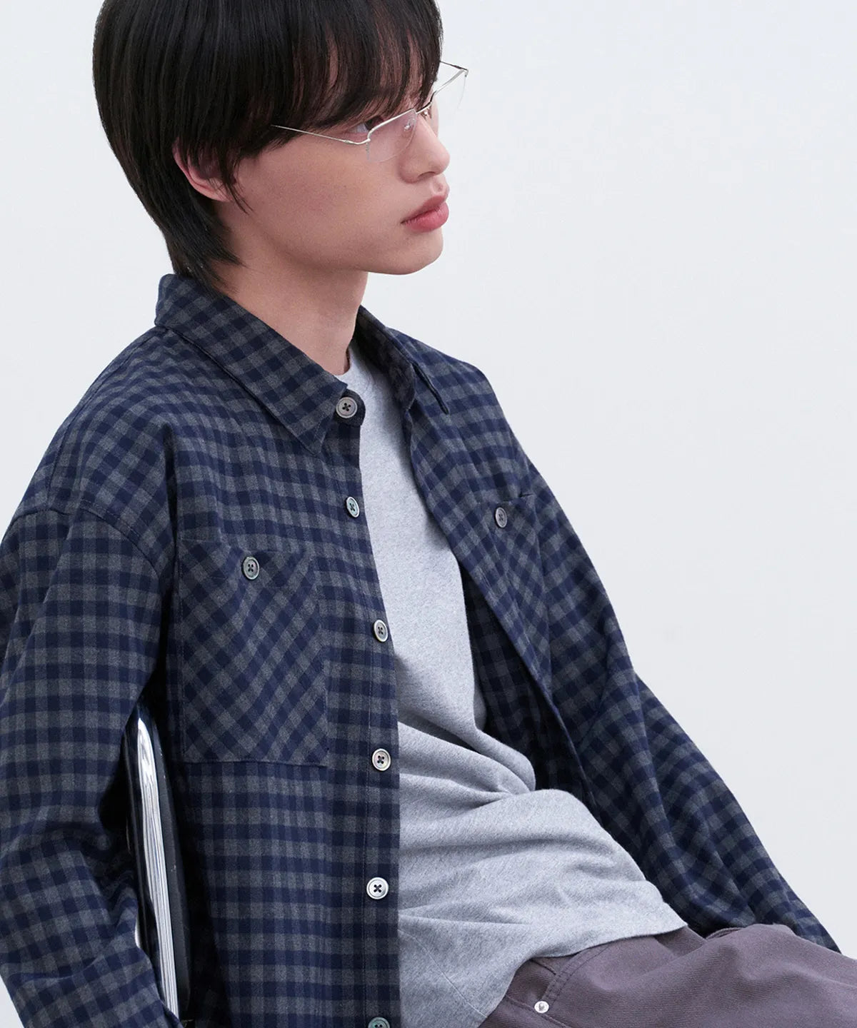 Two-Pocket Gingham Check Shirt [Navy]