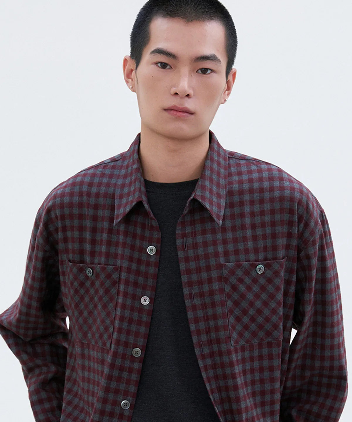 Two-Pocket Gingham Check Shirt [Wine]
