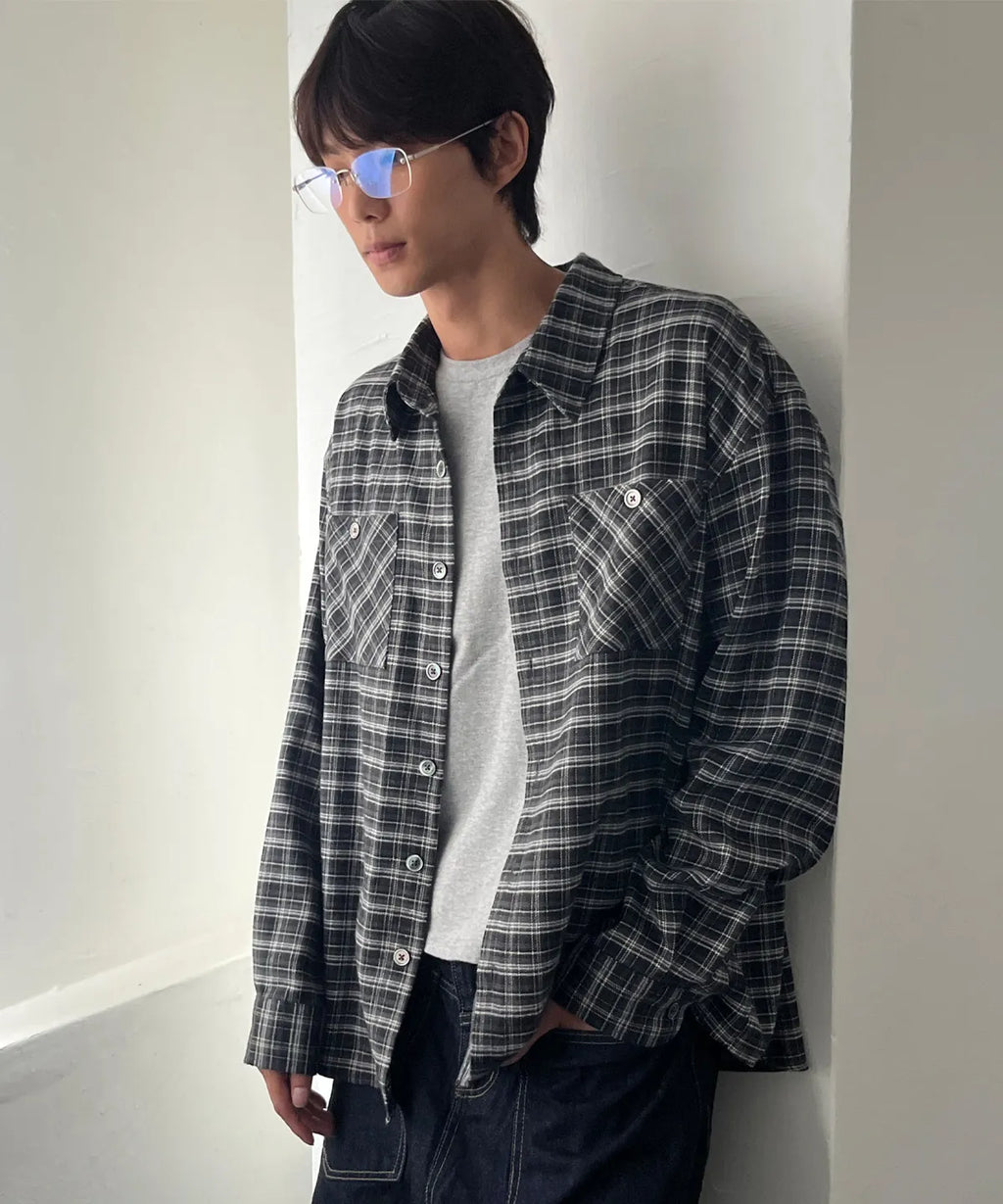 Two-Pocket Vintage Check Shirt [Black]