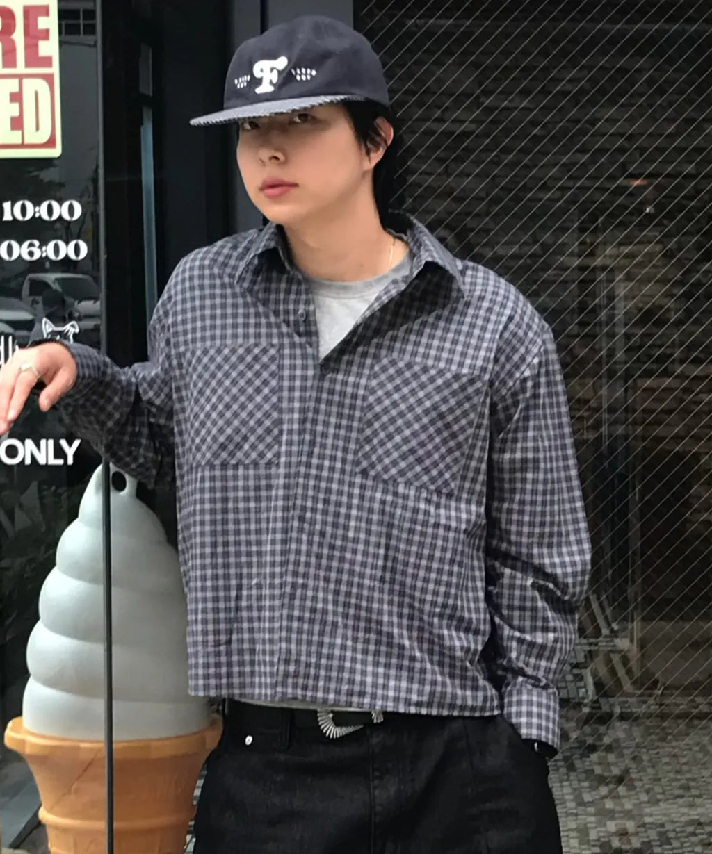 Essential Crop Check Shirt [Navy]