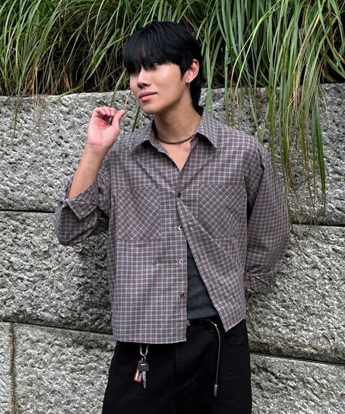 Essential Crop Check Shirt [Burgundy]