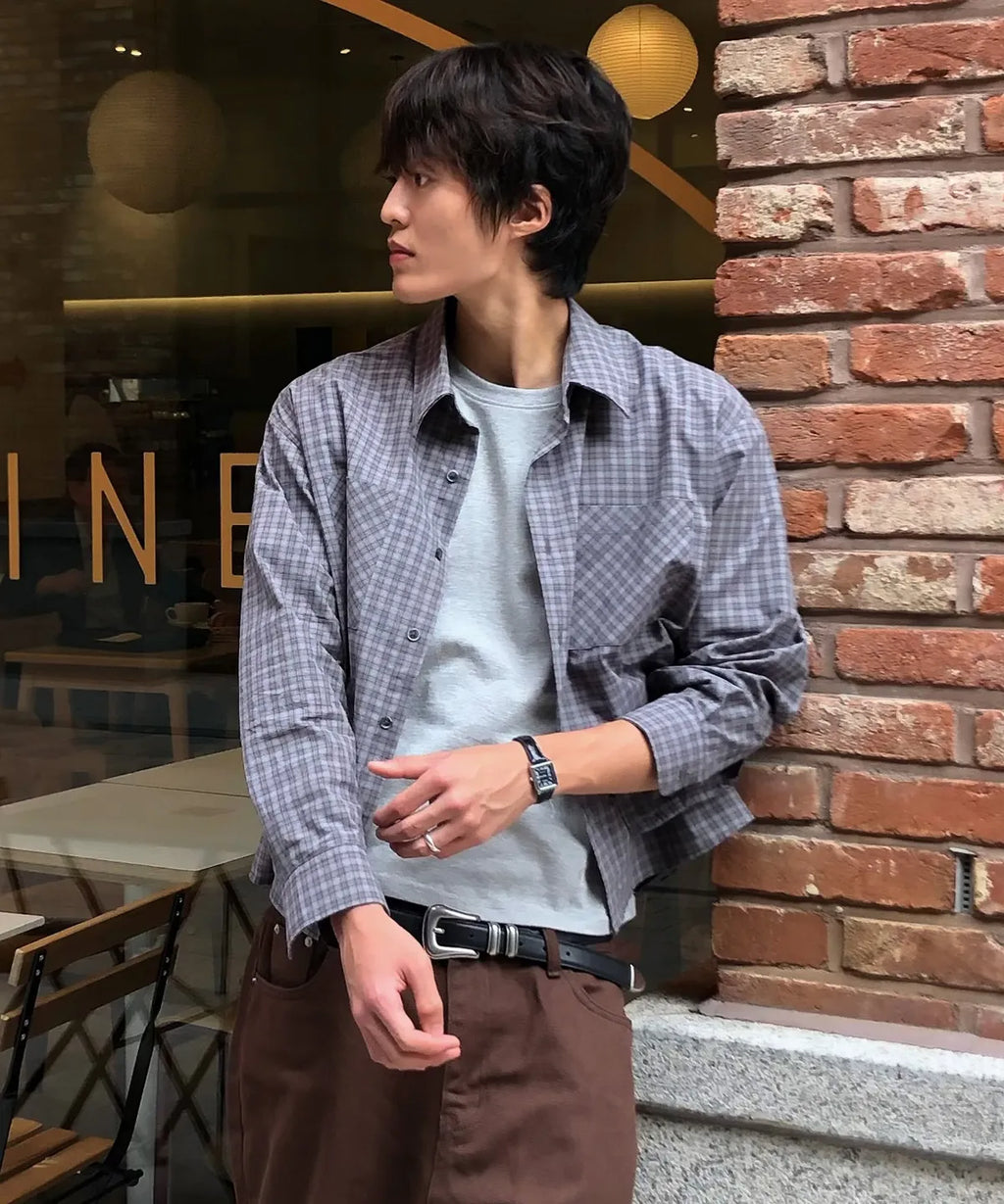 Essential Crop Check Shirt [Gray]