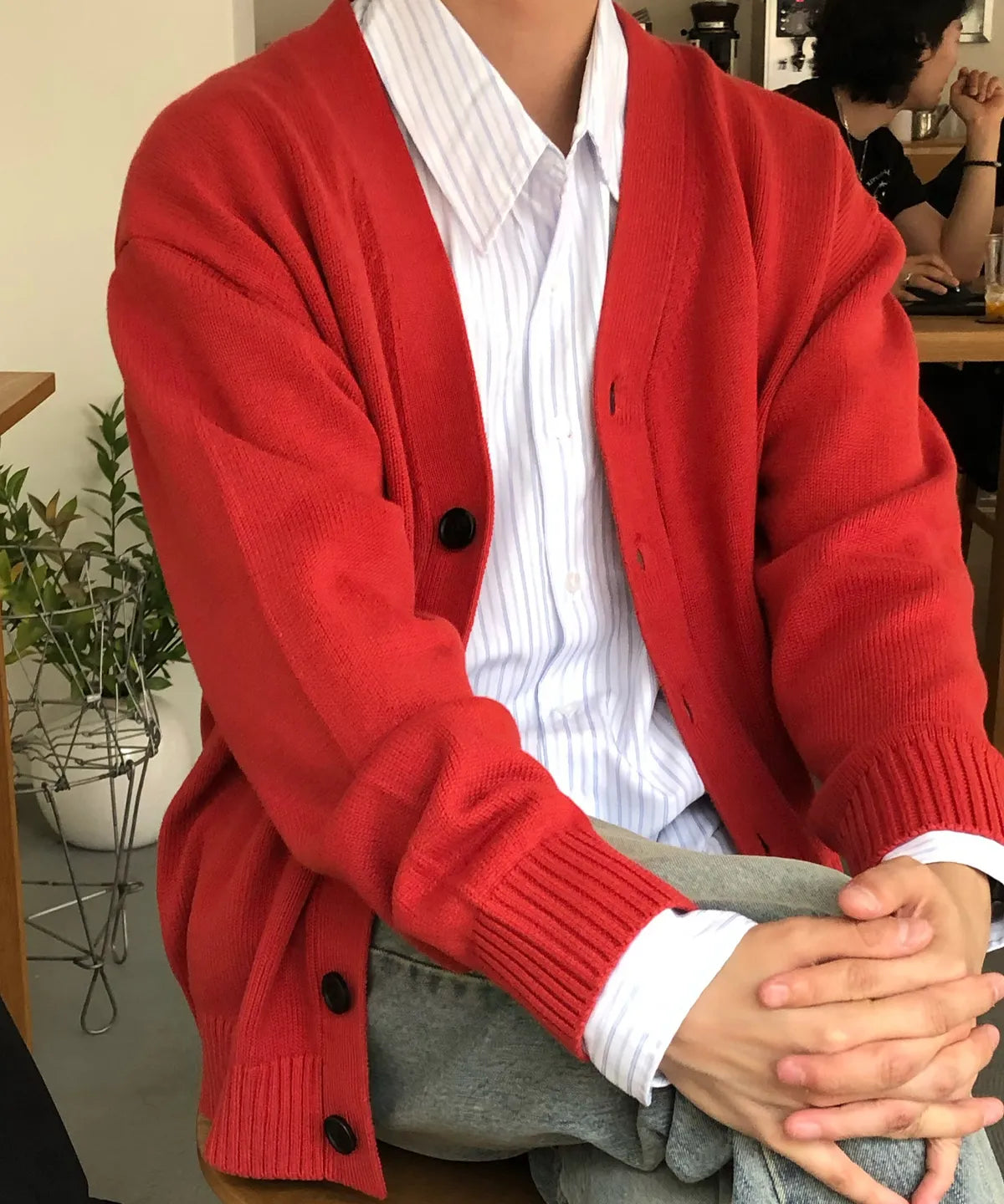 Essential Cotton V-Neck Knit Cardigan [Brick]