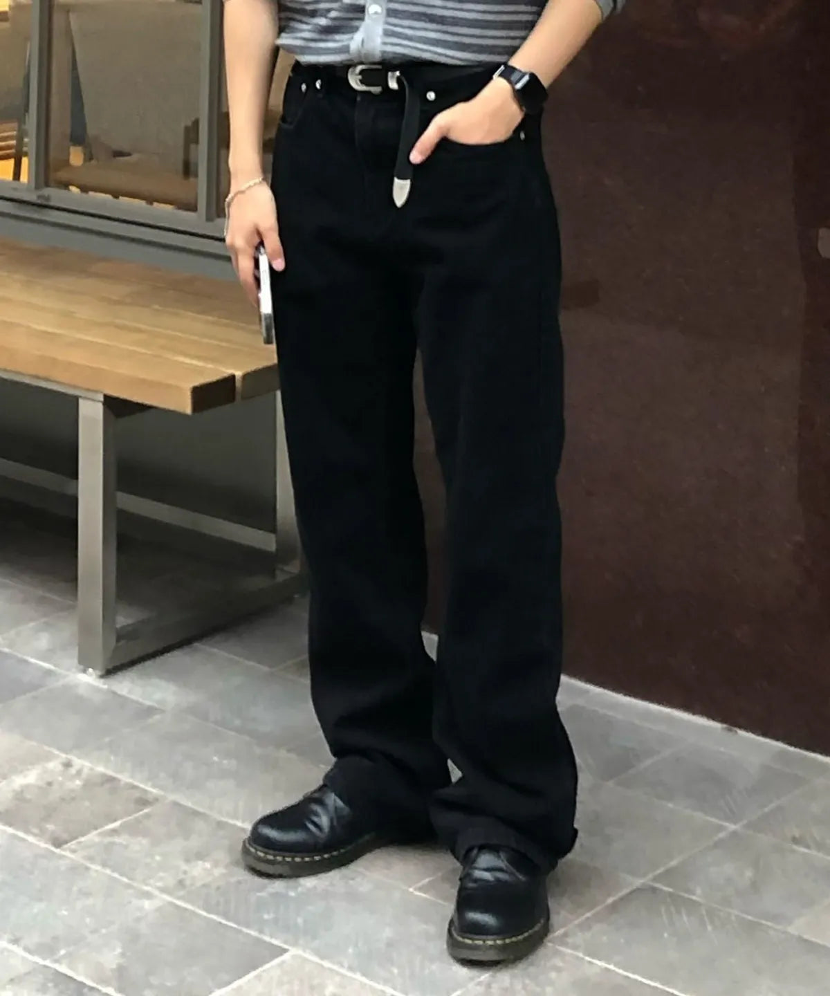 Essential Flare Denim Pants [Washed Black]