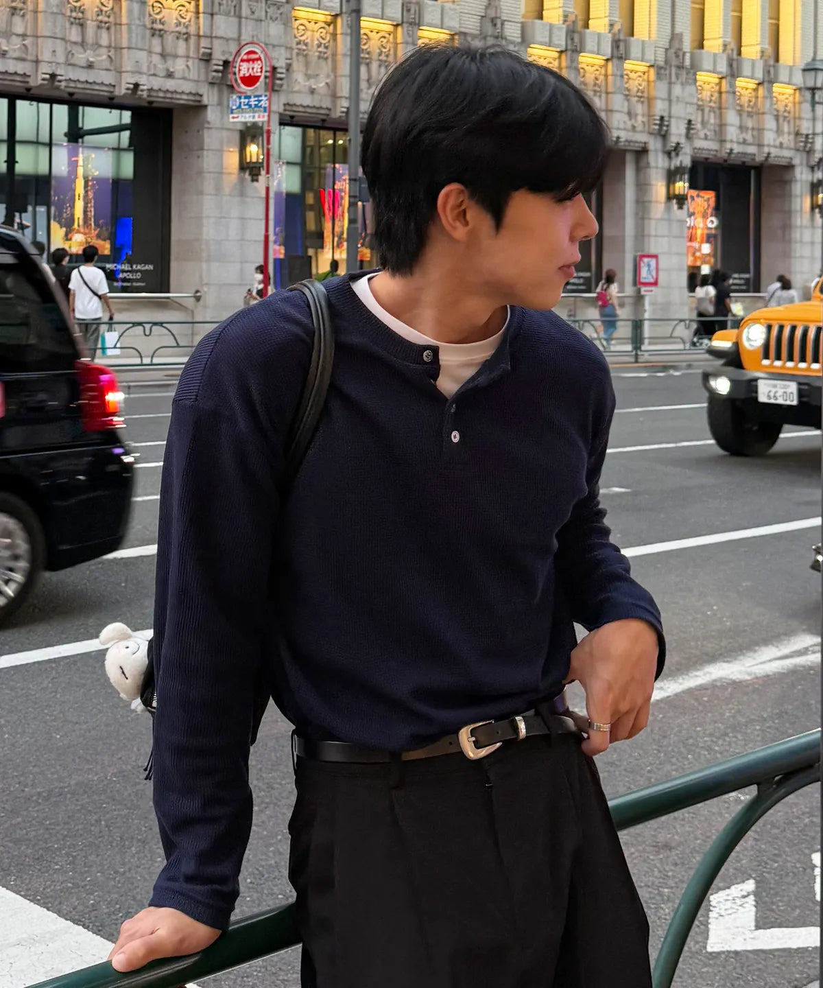 Waffle Henley Long Sleeve T-Shirt [Deep Navy]