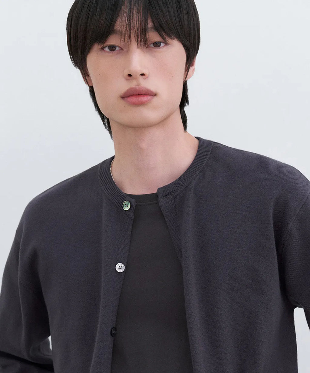 Everyday Round Knit Cardigan [Charcoal]