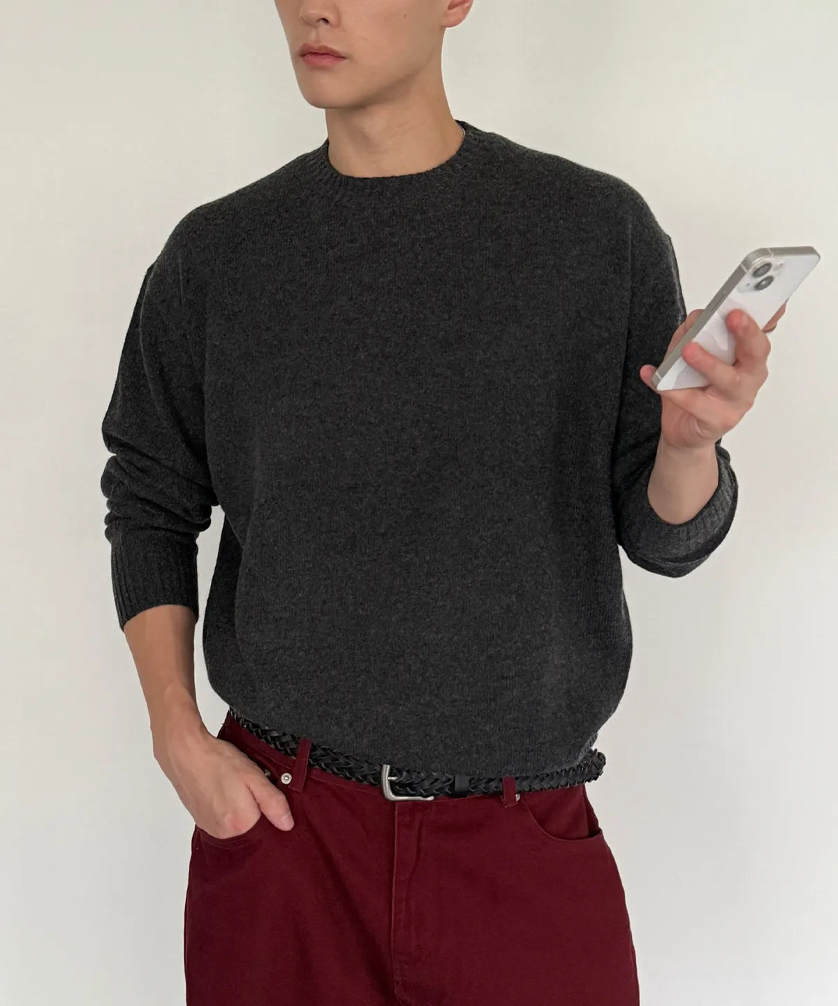 Essential Wool Crewneck Knit [Charcoal]