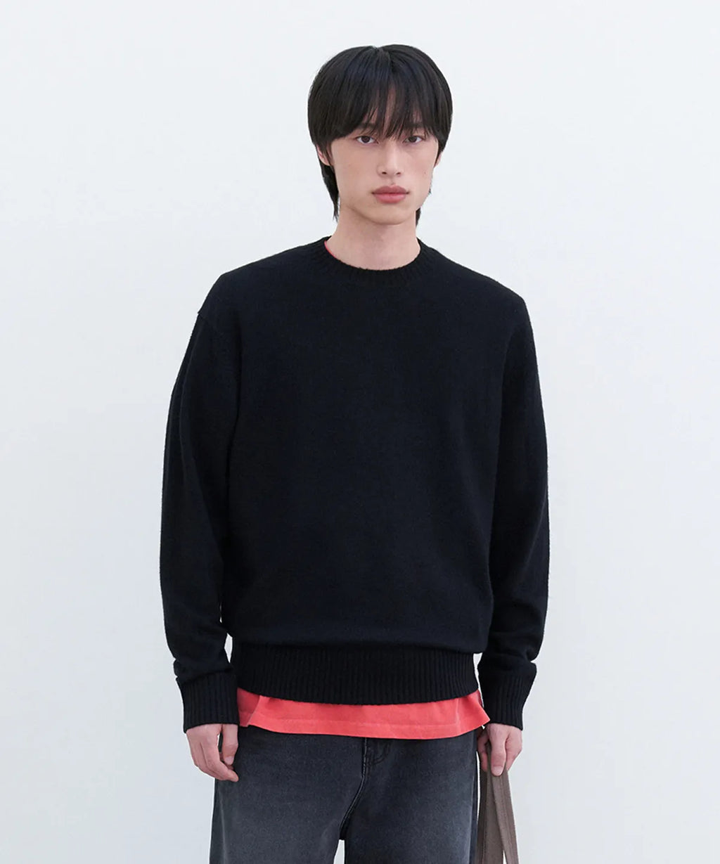 Essential Wool Crewneck Knit [Black]