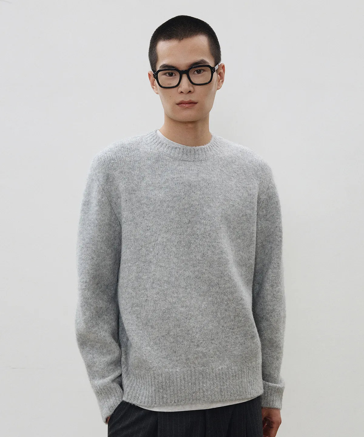 Wool Mohair Crewneck Knit [Light Gray]