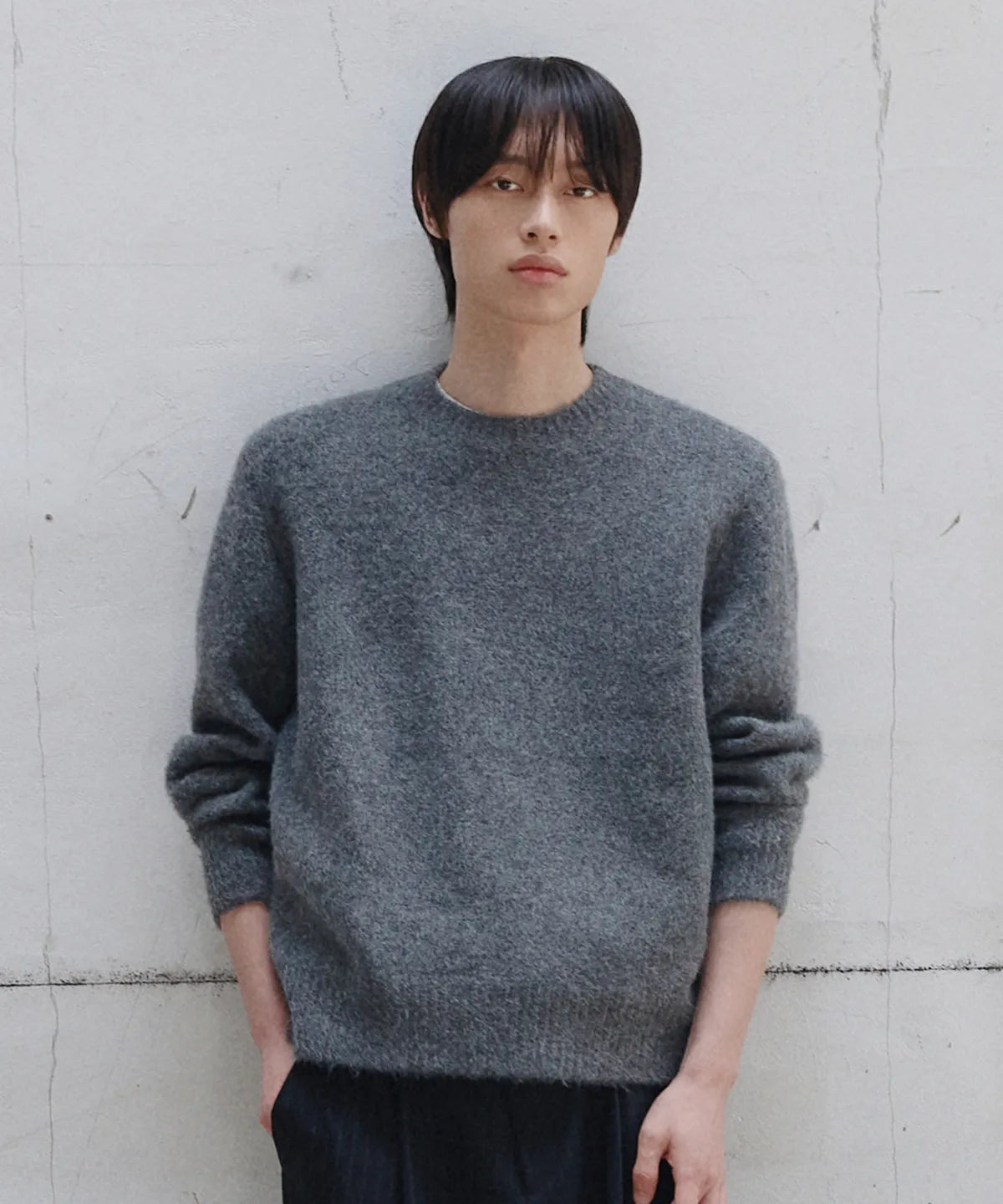 Wool Mohair Crewneck Knit [Charcoal]