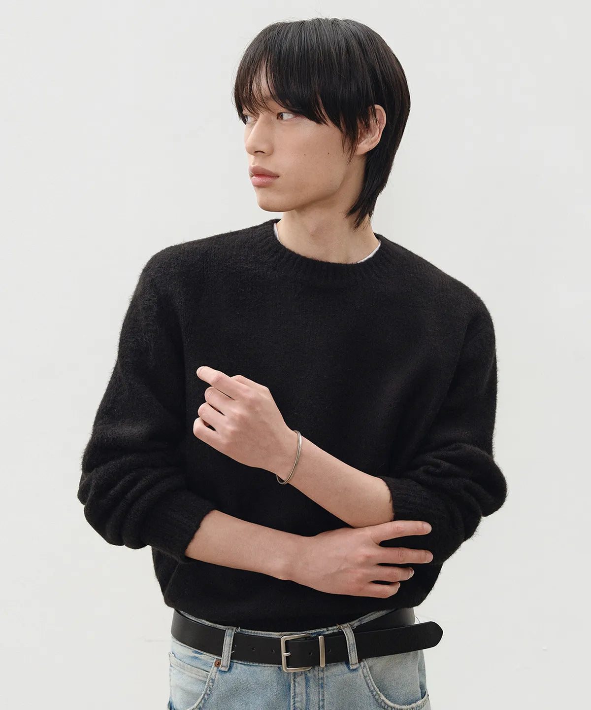 Wool Mohair Crewneck Knit [Black]