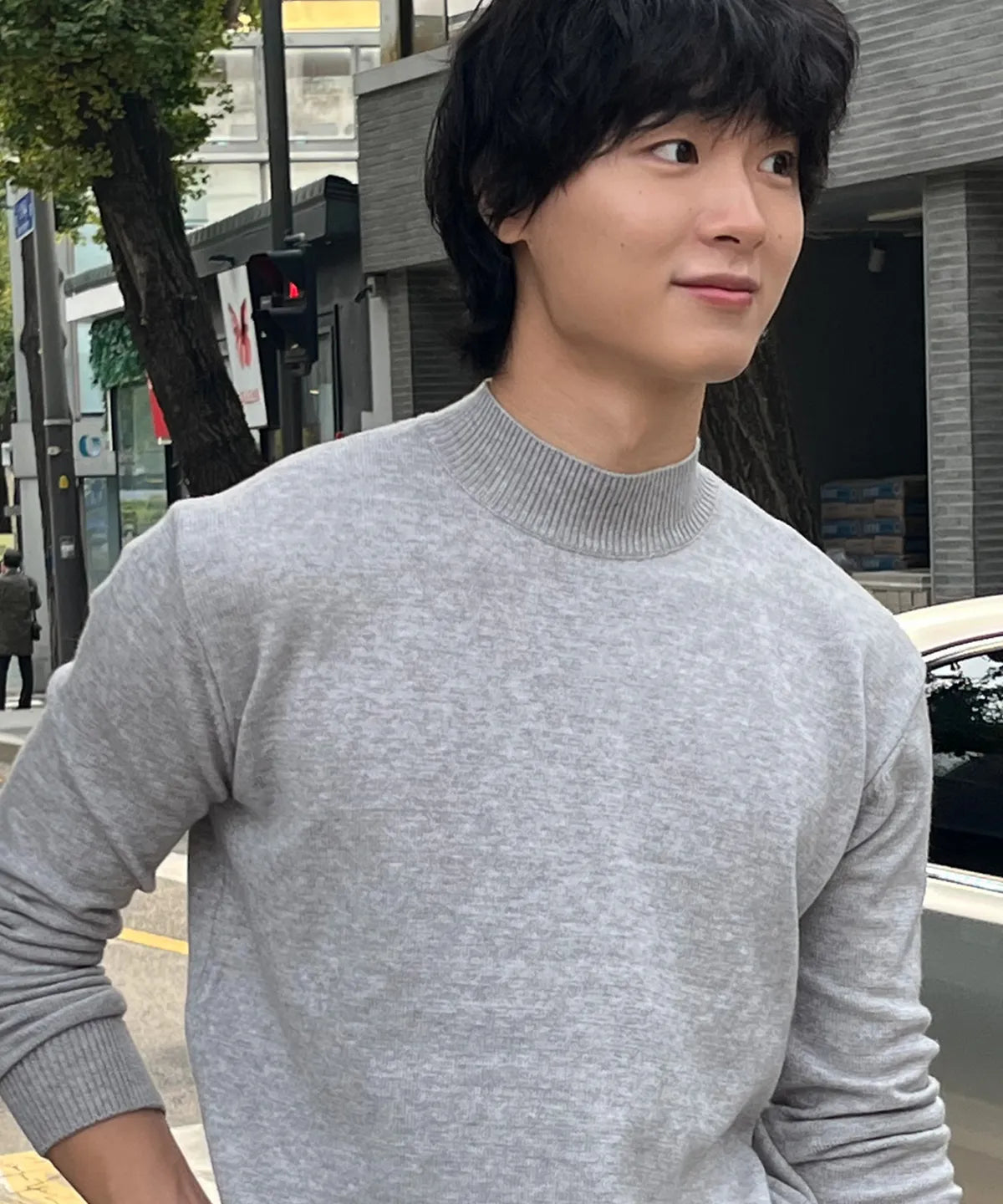 Minimal Wool Half-Neck Knit [Light Gray]