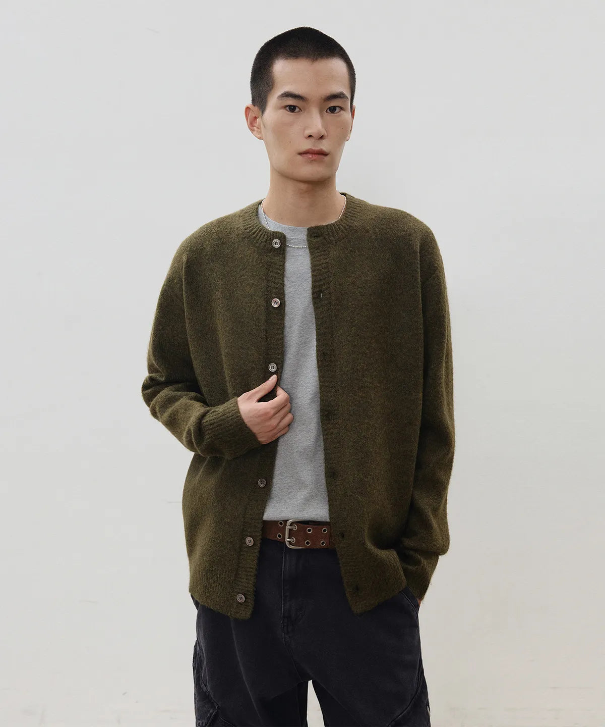 Mild Round Cardigan [Khaki]