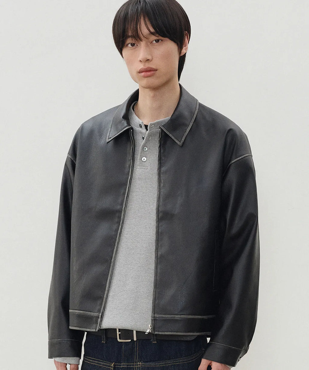 Vintage Washed Leather Jacket [Black]