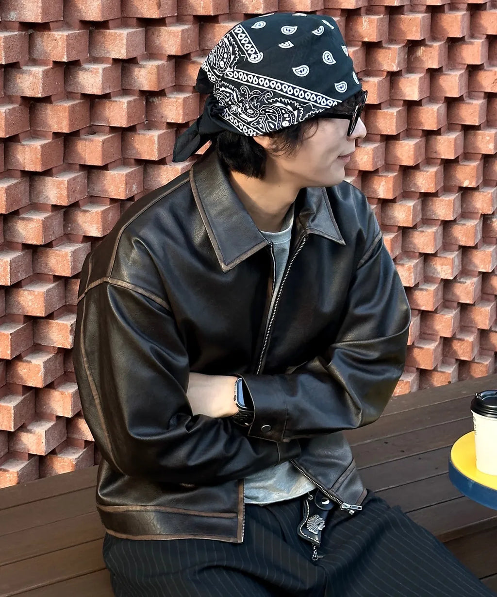 Vintage Washed Leather Jacket [Brown]