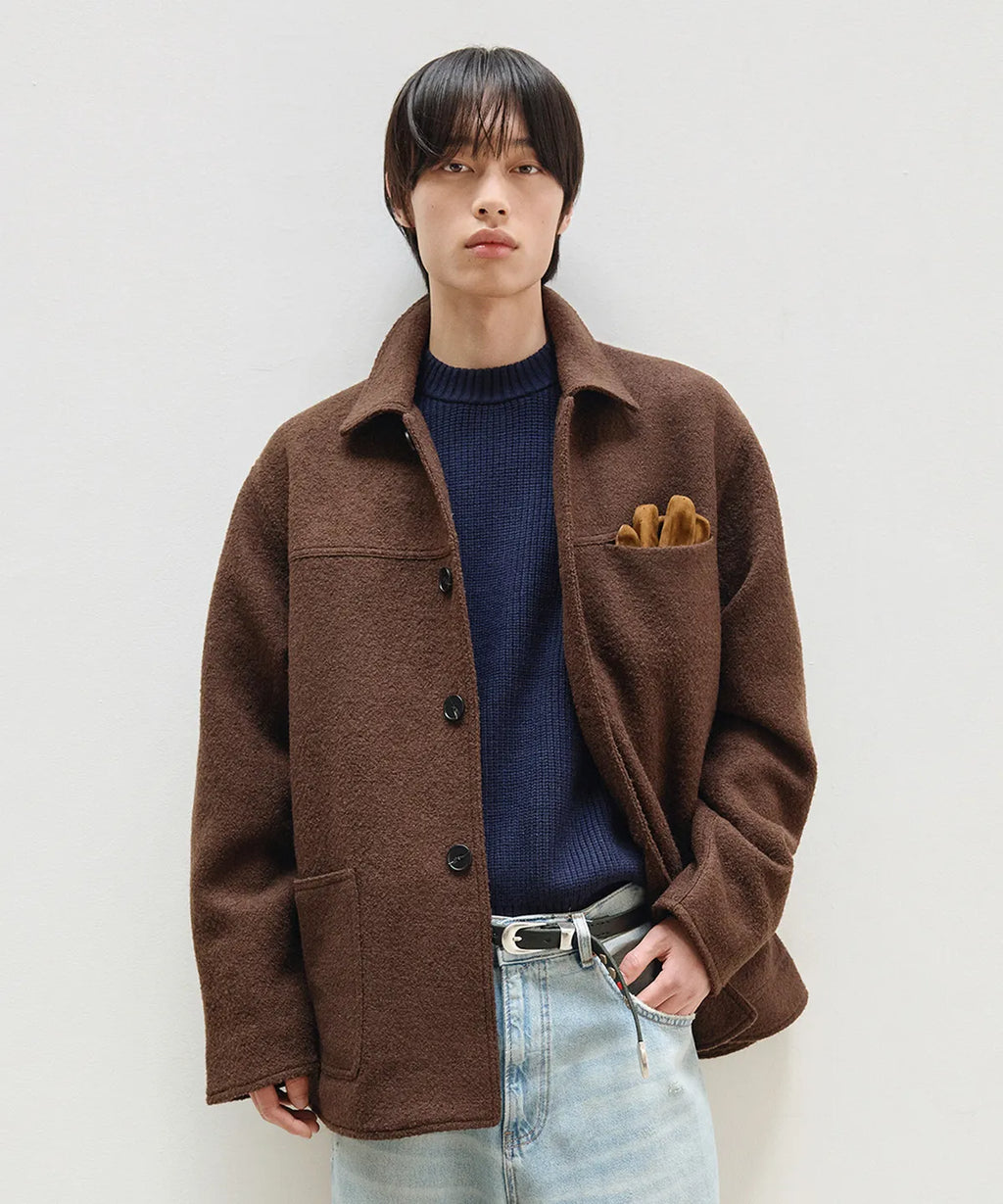 Wool Blend Boucle Half Coat [Brown]