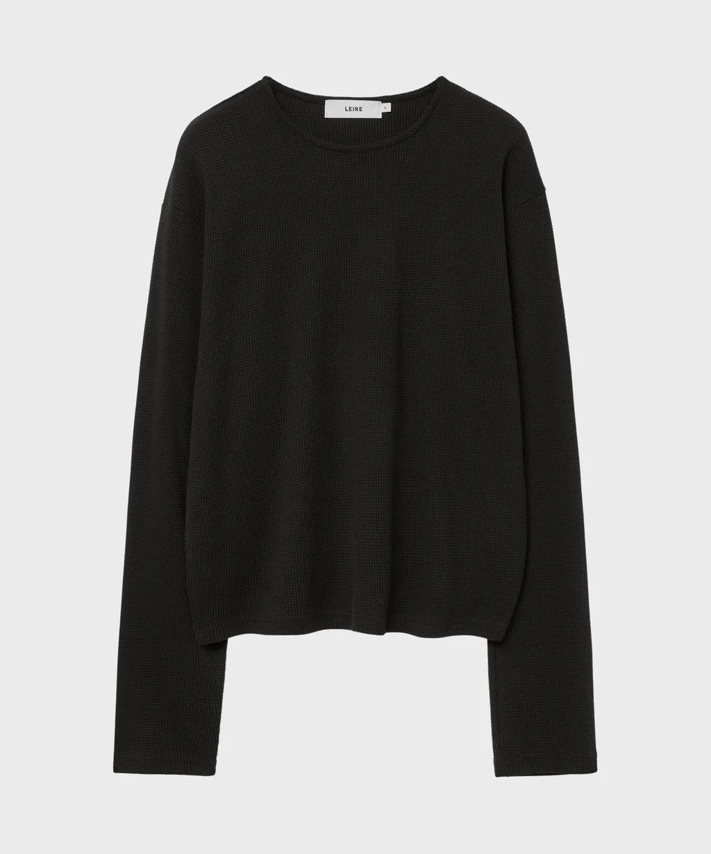 Waffle Crop Long Sleeve T-shirt [Black]