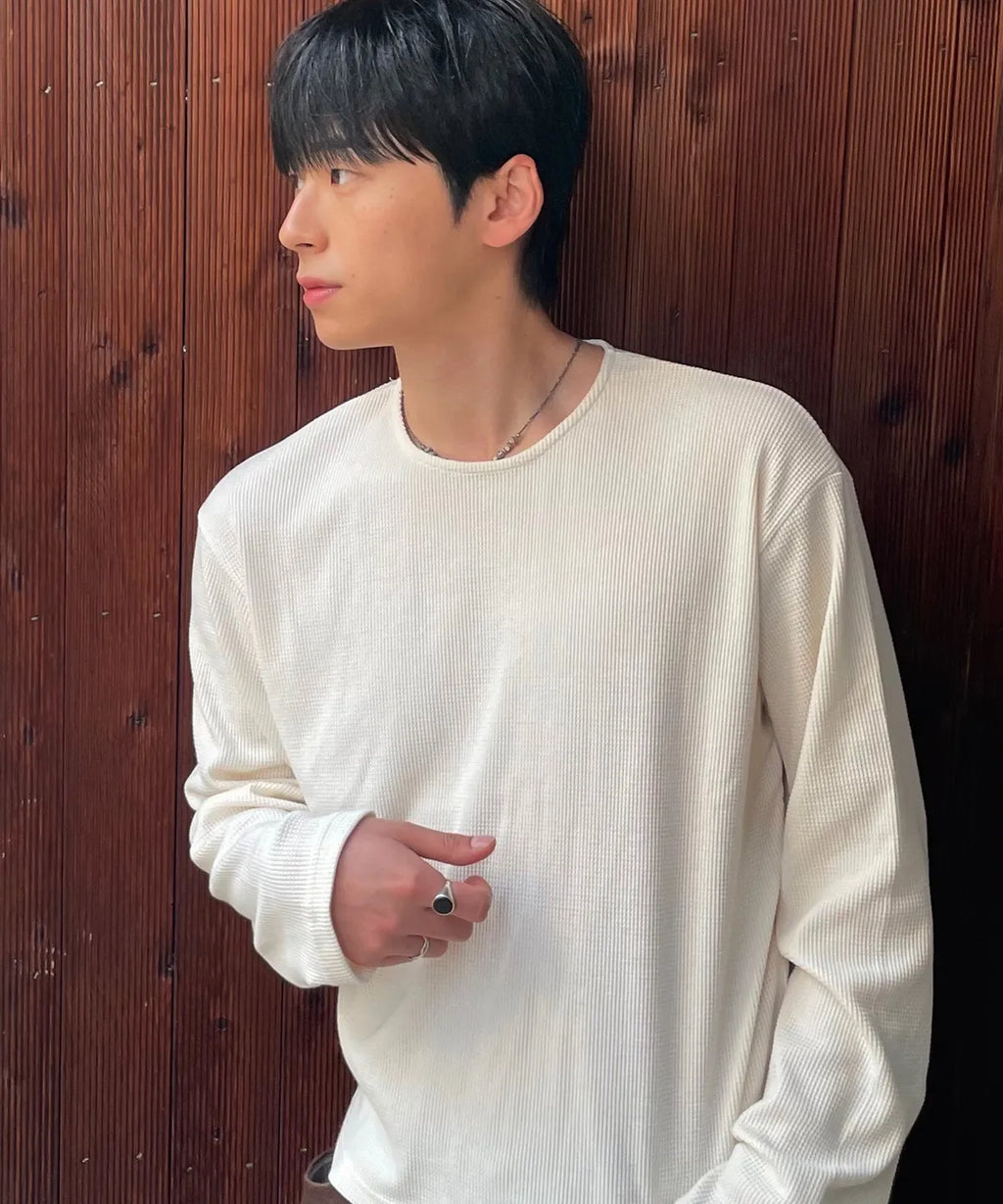Waffle Crop Long Sleeve T-shirt [Ivory]