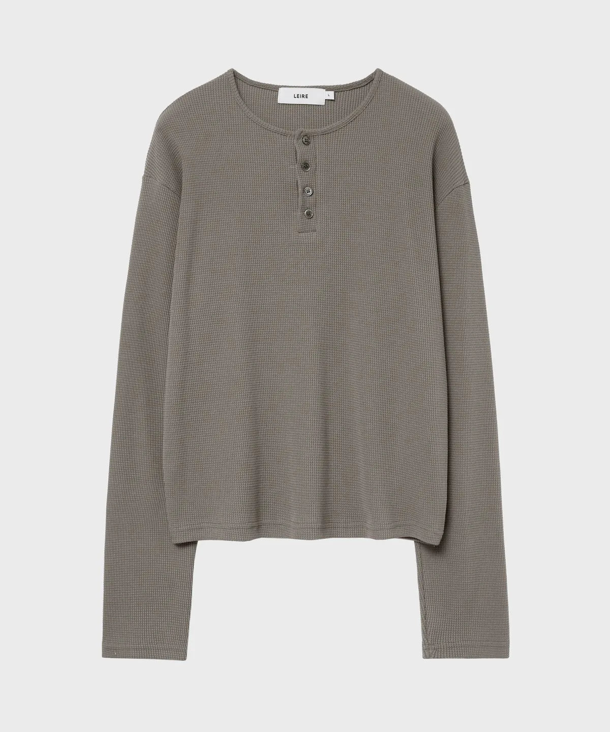 Waffle Henley Neck Crop T-shirt [Mocha Beige]
