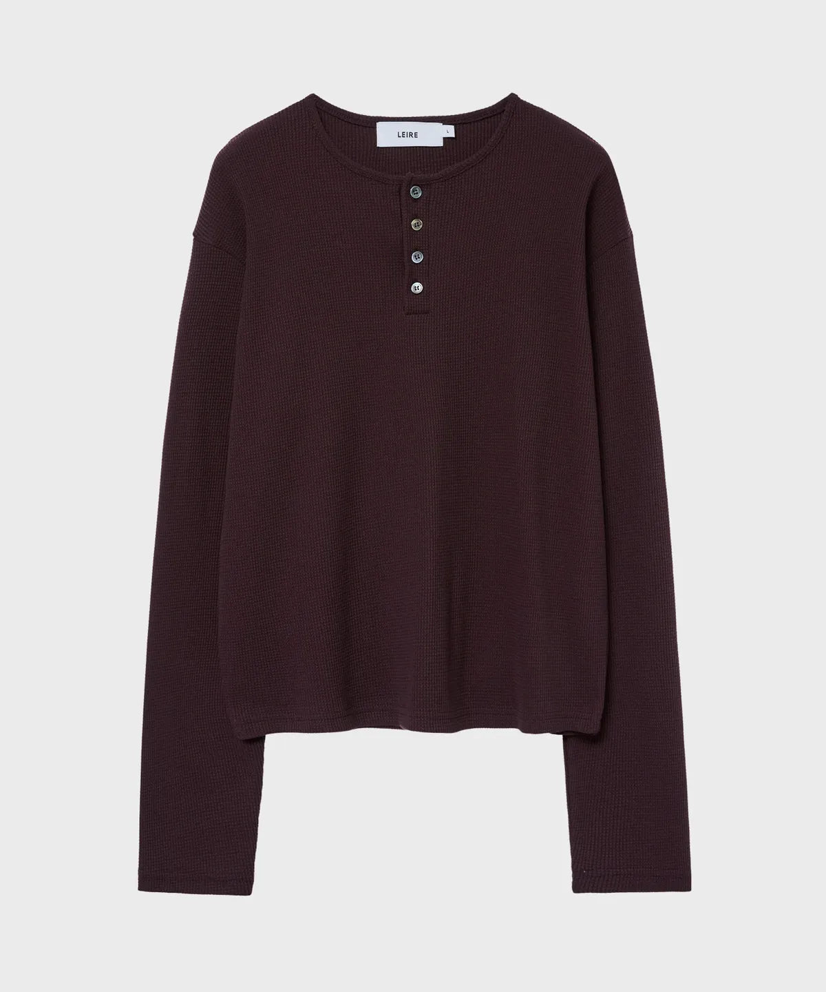 Waffle Henley Neck Crop T-shirt [Burgundy]