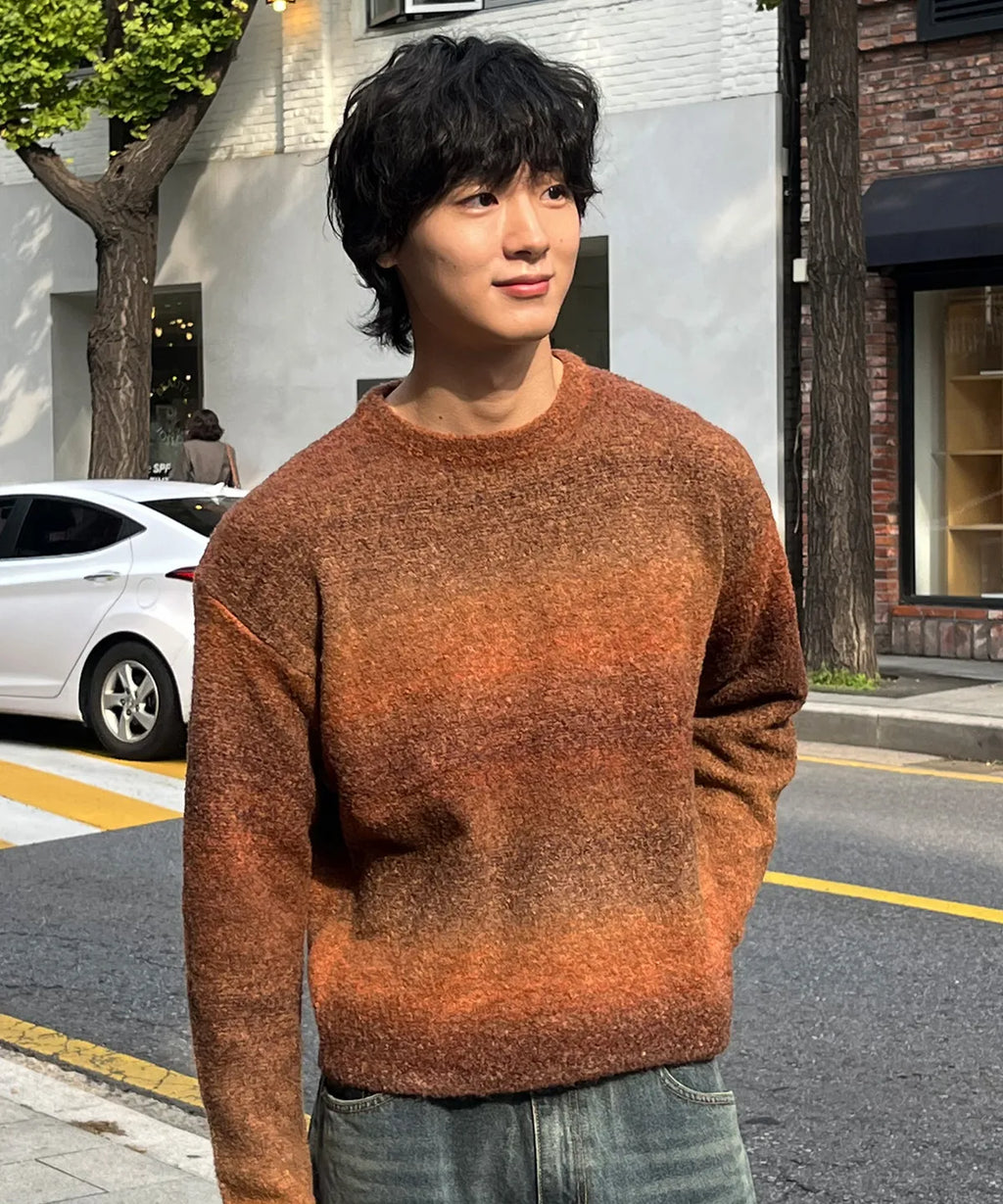 Gradient Crop Oversized Knit [Brick Brown]