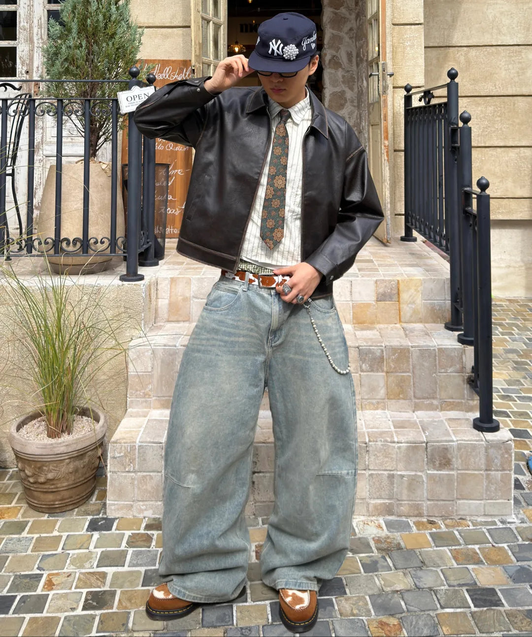 Vintage Washed Leather Jacket [Brown]