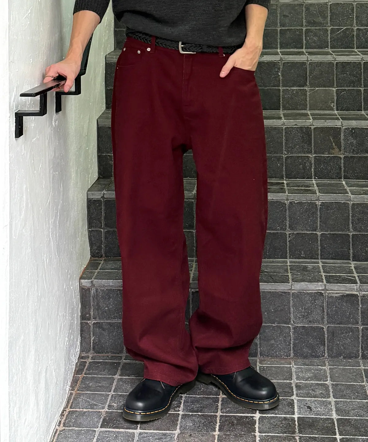 Everyday Curved Denim Pants [Burgundy]