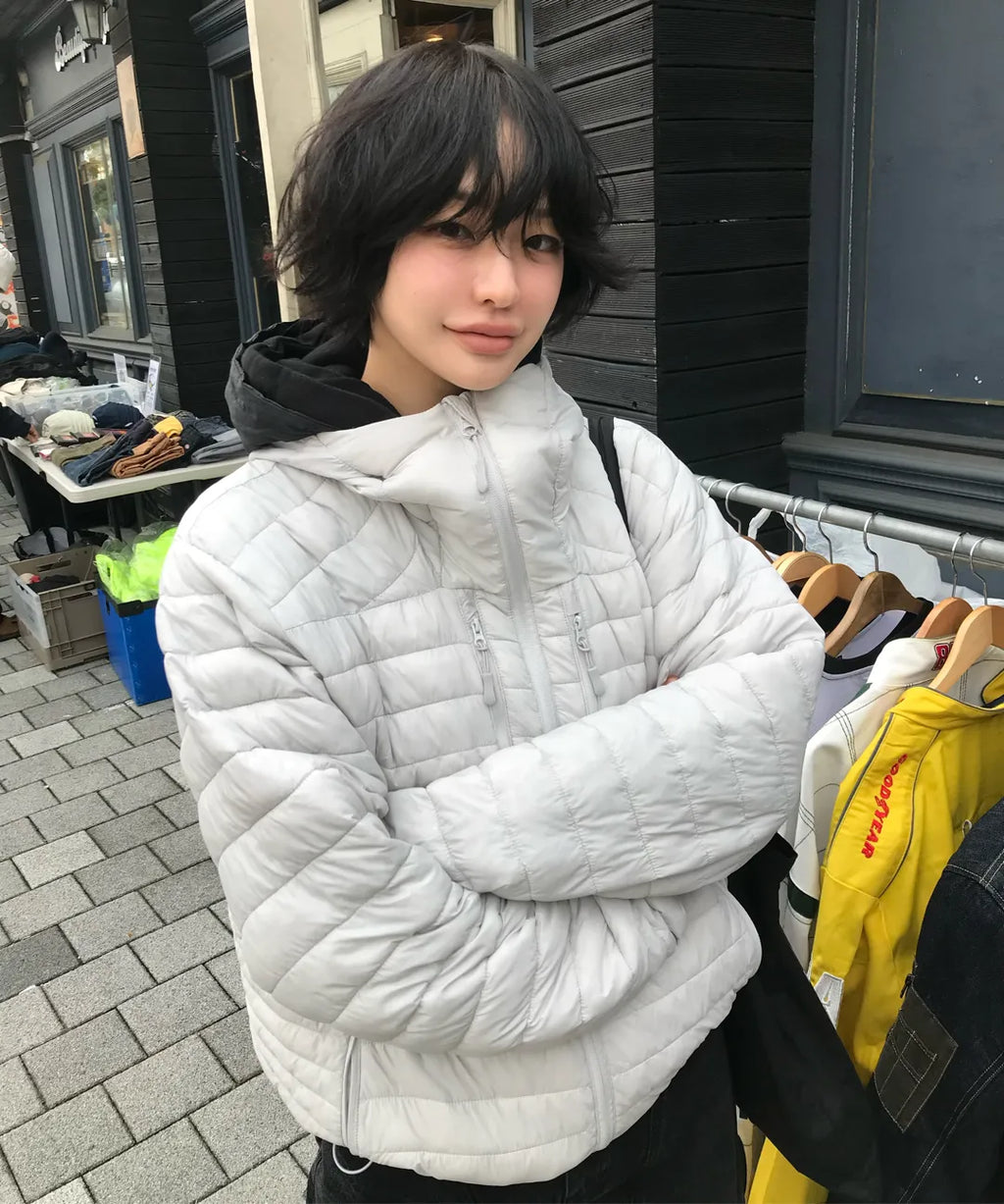 Essential Hooded Lightweight Insulated Jacket [Light Gray]