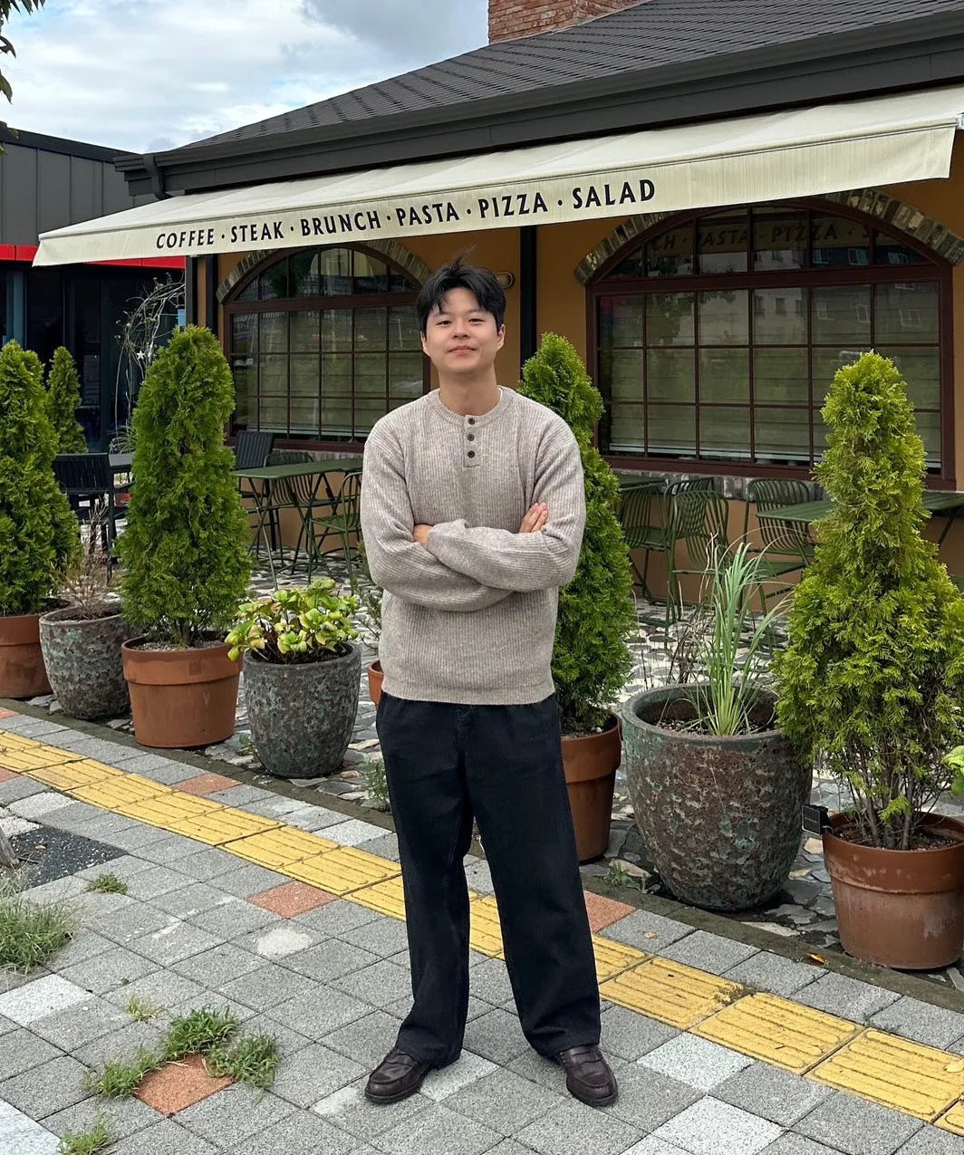 Ribbed Over-Fit Henley-Neck Knit [Oatmeal]