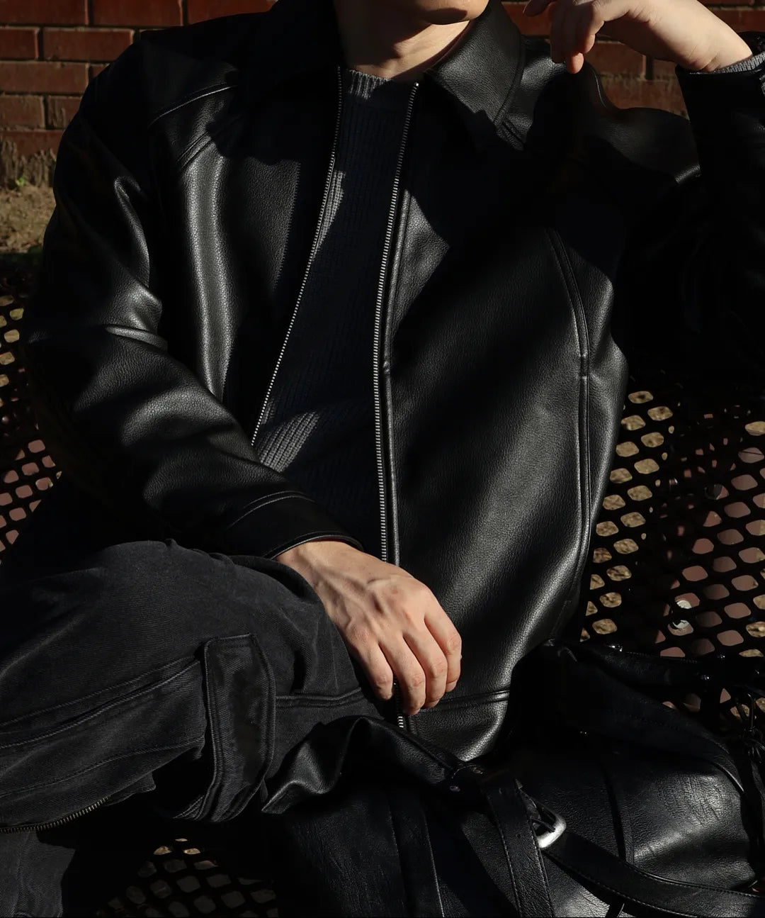 Leather Cropped Blouson Jacket [Black]
