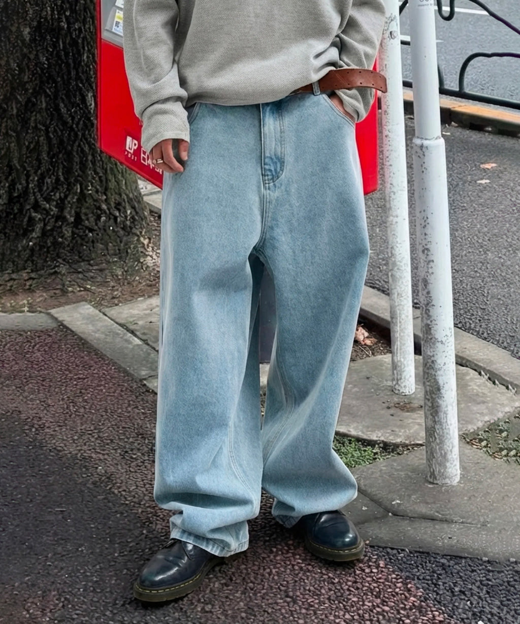 Essential Wide Denim Pants [Light Blue]