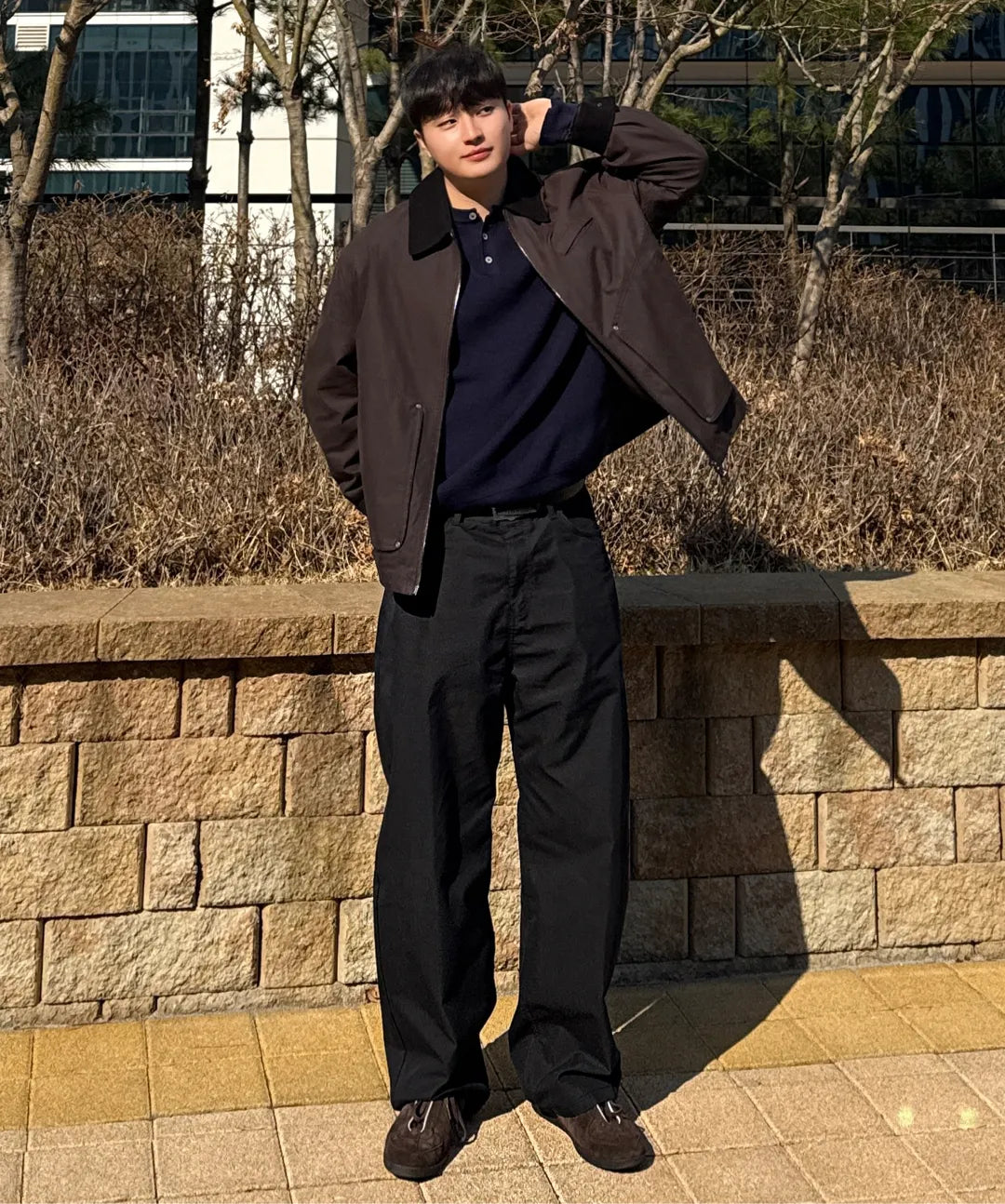 Curved Cotton Chino Pants [Black]