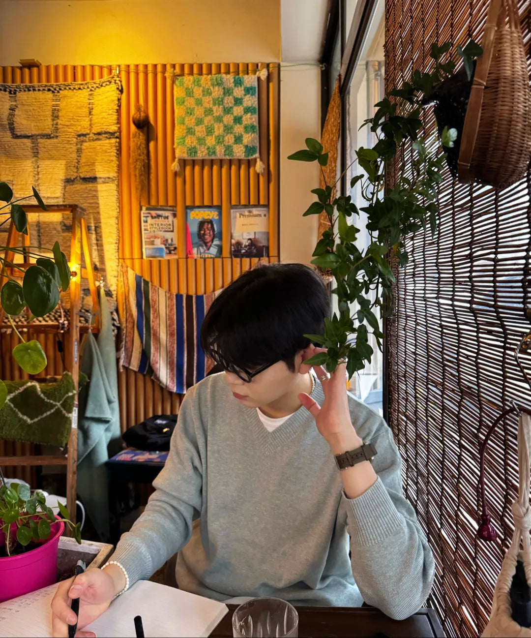 Pure Cotton V-Neck Knit [Gray]