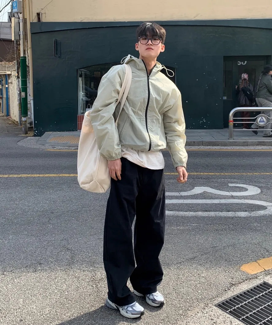 Curved Cotton Chino Pants [Black]