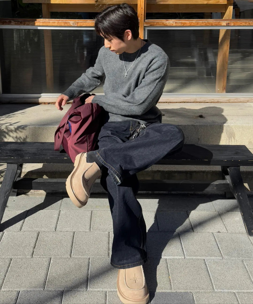 Wool Mohair Crewneck Knit [Charcoal]